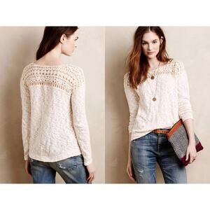 Anthropologie Sweater XL Meadow Rue Handknit‎ Kellon Crochet Pullover Cotton